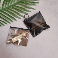 Bolsa de Plástico Negra con Cierre y Asa, Personalizada, Pequeña, Reciclable y Ecológica, de PVC, para Empaque de Cosméticos y Joyería