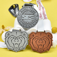Médaille personnalisée en métal vintage avec logo, design tête d'ours en argent et cuivre antique, pour tournoi de danse, avec cordon – Vente en gros