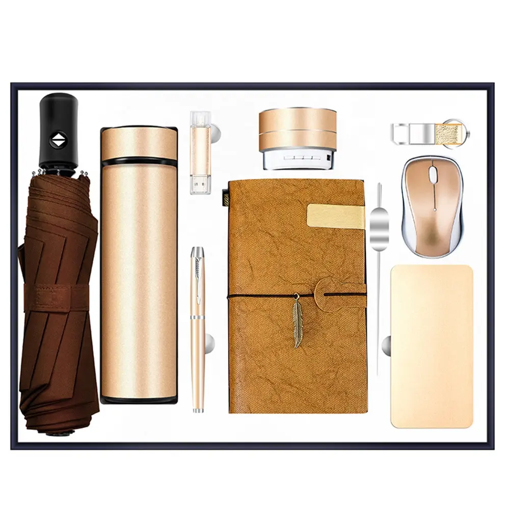 High End Gift Set, Corporate Luxury Gift Promotion Items Notebook Umbrella Vacuum Flask Speaker/