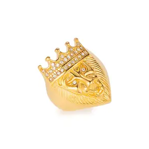 थोक फैशन स्टेनलेस स्टील घन Zirconia शेर क्राउन सिर अंगूठी 18K सोने के गहने थोक
