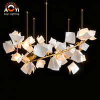 Lustre en forme de branche de fleur, en céramique et métal, style art moderne, lampe suspendue pour hall d'hôtel, villa, salle à manger