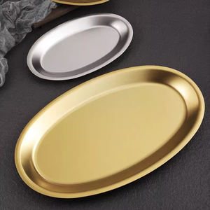 Assiette <span class=keywords><strong>de</strong></span> <span class=keywords><strong>service</strong></span> ovale en acier inoxydable doré, vente en gros d'usine, plateau alimentaire économique, diverses tailles disponibles - Product Image 2