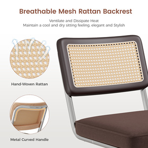 Metal Frame Dining Chair Woven Rattan Backrest Velvet Upholstered High Density <b>Foam</b> Seat Side Chair for Kitchen Restaurant Home - Product Image 3