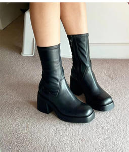 XINZI RAIN 2023, las últimas <span class=keywords><strong>botas</strong></span> de suela gruesa para mujer, <span class=keywords><strong>botas</strong></span> de plataforma elásticas altas de cuero negro sólido para mujer - Product Image 5