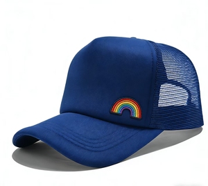 5 Panel Denim Mesh Trucker Hat Custom Logo 2D Embroidery <b>Rainbow</b> Fishing Outdoor Casual Cap - Product Image 3
