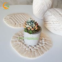 Ecoka Vente Directe Sous-Verres Carrés en Bambou Haute Résistance Écologiques Bohème Moderne Luxe avec Pompons pour Bougies et Table Basse