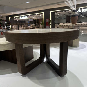 Ensemble de <span class=keywords><strong>table</strong></span> <span class=keywords><strong>basse</strong></span> et <span class=keywords><strong>table</strong></span> d'appoint ronde de style Wabi-Sabi : <span class=keywords><strong>Travertin</strong></span> + couleur noyer, combinaison créative du milieu du siècle pour les salons de villa - Product Image 5