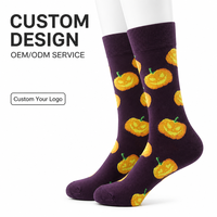 Chaussettes fantaisie d'Halloween - Motifs Jack-O'-Lantern, chauve-souris et squelette - Chaussettes festives en coton peigné doux