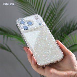 Aikusu Vente en gros Étui de téléphone en nacre géométrique blanc et rose à carreaux pour 17 16 15 14 13 12 11Pro Max - Product Image 5
