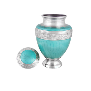 Classic Metal Urn with Rose Embossment Matte Finish Handmade Traditional Design Sympathy Occasion ashes Elegant funeral urn - Product Image 3