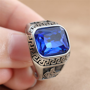 European American Style <b>Titanium</b> Steel <b>Ring</b> Geometric Retro Men's Punk Gemstone Bezel Setting Gift Jewelry 24059 - Product Image 3