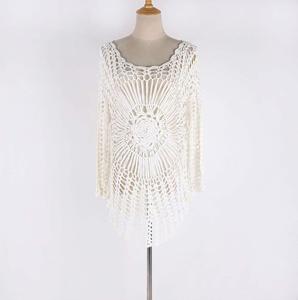 Women's 100% Polyester Breathable <b>Beach</b> Smock Knitted One-Shoulder V-Neck Hand Hook Seaside Holiday Bikini <b>Coat</b> Short Style - Product Image 5