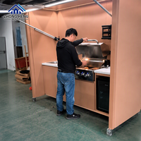 Cuisine mobile extérieure professionnelle extensible à 4 roues avec barbecue, évier et télécommande en acier inoxydable pour usage domestique