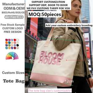 Bolsos de Mano de Lujo para Mujer, Bolsos de Gimnasio Ecológicos Reutilizables y Duraderos de Lona de Algodón Beige con Bordado Personalizado - Product Image 2