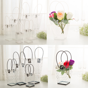 bouquet fresh flower clear transparent PVC hand Bag Trapezoid Flower Box Basket Flower Wrapping bag