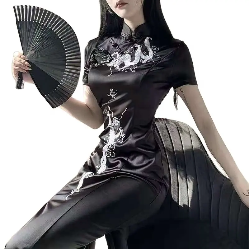 Chinese Traditional Dress Women Silk Cheongsam Long Dripping Qipao