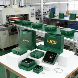 Bulk Wholesale Custom logo Jewelry Two Pieces Rigid Green Jewelry <b>Boxes</b> with Side Bow square Premium Cardboard Lid and Base Box - Product Image 1