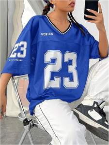 Camisetas de Jersey para mujer, camisetas gráficas, ropa de calle de gran tamaño, Camiseta con estampado de letras, Camiseta con cuello en V - Product Image 3