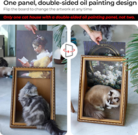 Peinture à l'huile double face moderne de chat célèbre, griffoir pour chat en forme de maison, cadre en bois, style vintage