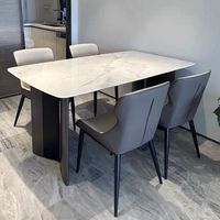 Table à manger rectangulaire moderne de luxe italienne en acier inoxydable avec plateau en pierre frittée, 6 places