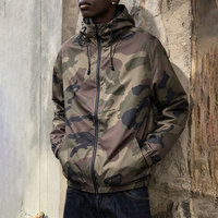 Veste coupe-vent légère en polyester camouflage personnalisée pour homme, à capuche, zippée, pour l'extérieur, imprimée, style streetwear
