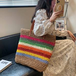 Bolsos de Moda para Mujer, Bolsos de <span class=keywords><strong>Marca</strong></span>, Bolso de Ganchillo, Bolso de Paja Tejida, Diseño Moderno, Ligero, Portátil, para el Uso Diario, Compras - Product Image 3