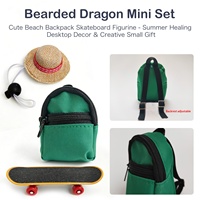 Ensemble de 3 jouets transfrontaliers pour petits animaux : Lézard, Hamster, Perroquet, Tortue - Combo cool avec planche à roulettes, sac à dos et chapeau - Toutes saisons