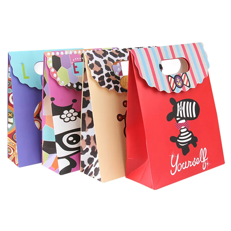 Custom Printed Wholesale Small Goodie Kids Gift Kraft Paper Goody Bags For Birthday Parties Favor Party