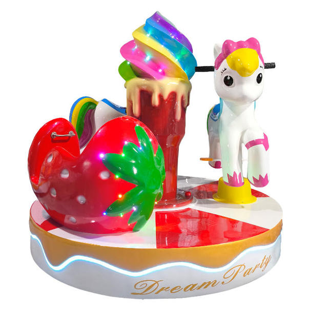 New Arrival Popular Amusement Park Coin Operated Game Merry Go Round Kid Ice-Cream Mini Carousel 3 Seats for Game Center