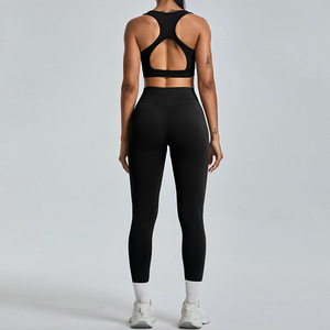 Ensemble de gymnastique de yoga taille haute pour femmes Logo personnalisé costume de fitness sans couture grande taille Option solide respirant vêtements de sport taille élastique - Product Image 6