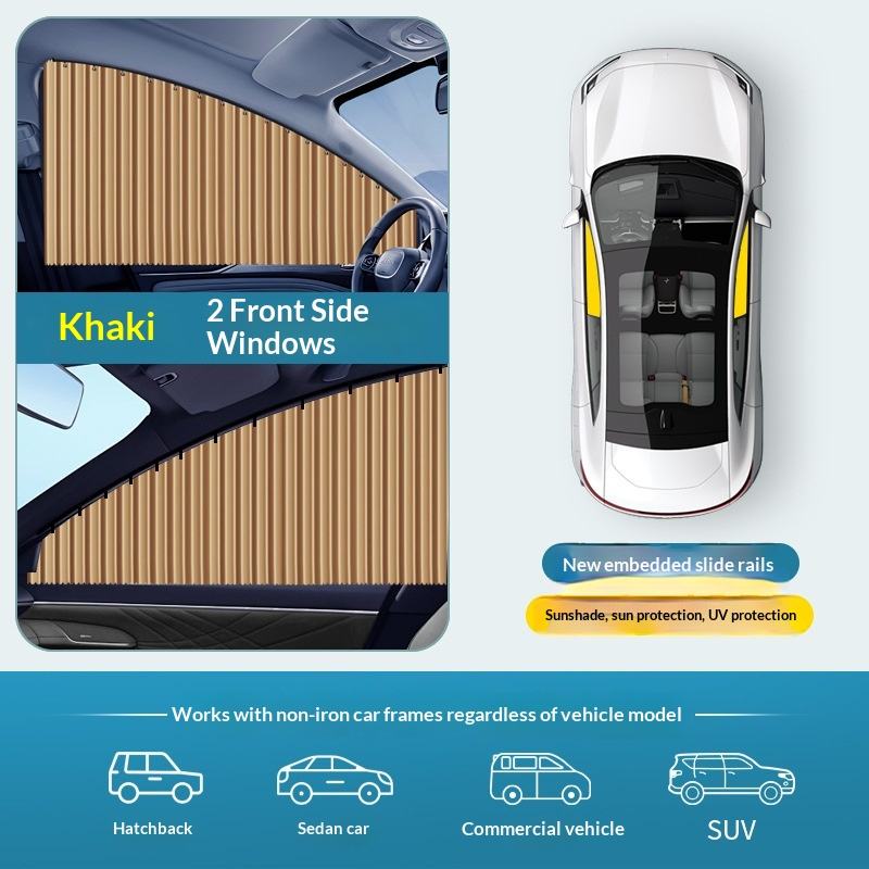 Parasol empotrado para riel, color caqui [ventana delantera, juego de 2]