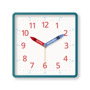 Jam dinding edukasi anak-anak, jam belajar 12 inci warna-warni sederhana untuk anak-anak belajar anak-anak jam mengajar plastik persegi diam
