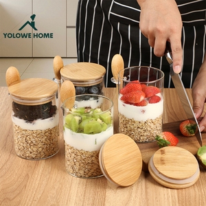 YOLOWE HOME Pots en verre <span class=keywords><strong>de</strong></span> 18 oz pour la préparation des repas, contenants pour les flocons d'avoine du jour au lendemain, couvercles en bambou, cuillères, collations pour le petit-déjeuner, pudding aux graines <span class=keywords><strong>de</strong></span> <span class=keywords><strong>chia</strong></span>, rangement - Product Image 5
