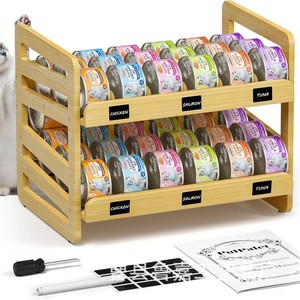 Adjustable Wooden Pet Food Storage <b>Rack</b> Multi Layer Can Organizer <b>Kitchen</b> Desktop Bamboo Holder For Cat Dog Food - Product Image 5
