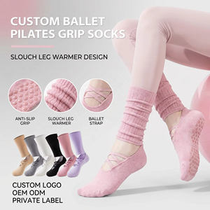 Professional Women Yoga Pilates Socks with Anti-slip Grip Cross Straps and Ribbed Leg <strong>Warmers</strong> for Barre Ballet Dance Fitness - Product Image 1