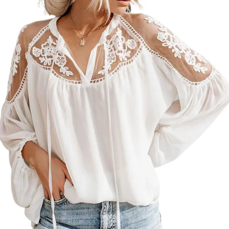 2022 casual Elegant Blusa Tops Fashionable Black Blouses Women's Elegant Lace blouse ladies' blouses & tops