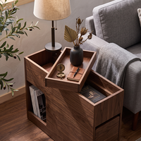 Table d'appoint étroite peu encombrante avec tiroir de rangement divisé et étagère latérale ouverte pour salon et chambre