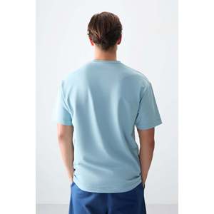 เสื้อยืดผู้ชายพิมพ์ลายทรงโอเวอร์ไซส์ เนื้อผ้าฝ้ายสีฟ้าอ่อน หนานุ่ม - 88373 - สีฟ้าอ่อน - Product Image 6