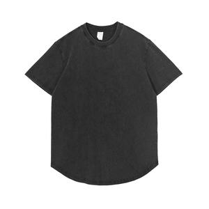 Nuevo diseño dobladillo curvo peso pesado algodón niños camiseta Streetwear viejo negro ácido lavado camisetas para hombres - Product Image 5