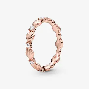 pandora anéis de prata venda Suppliers-Atacado 925 prata esterlina rosa dourado moda frisado concha banda de anel pandora