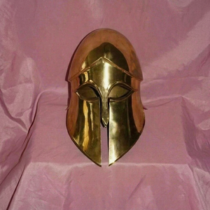 Casque corinthien grec, casque spartiate médiéval européen, casque antique en laiton massif, laiton plaqué or, armure antique, objet de collection - Product Image 4