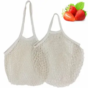 Bolsa de compras de algodón ecológica multifuncional, bolsa de red de fruta tejida plegable portátil