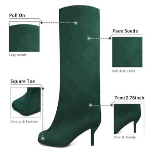 Eleganti Stivali Alti da Donna Stile Texano in <span class=keywords><strong>Camoscio</strong></span> Nude con Pelliccia e Tacco <span class=keywords><strong>Alto</strong></span>, Stivali Alti al Ginocchio a Gamba Larga per Signore - Product Image 2