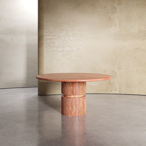 Mesa de comedor redonda de piedra maciza de lujo ligera de diseño contemporáneo nórdico para muebles de recepción y comedor - Product Image 6