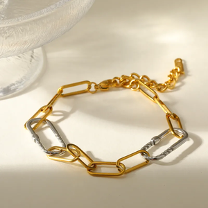 Collar de Mujer Estilo Lujoso, Chapado en Oro de 18K, Acero Inoxidable, Geométrico, Cadena de Cable Metálica en Contraste, Joyería Moderna - Product Image 5