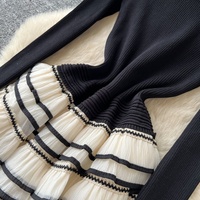 Robe décontractée élégante pour femmes WIWT, à manches longues, en tricot, patchwork, à volants, à plusieurs niveaux, style A, pour tous les jours et les soirées