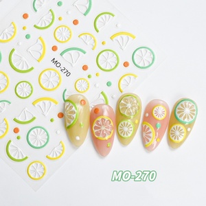 Autocollants pour ongles ZHI JIA luxueux et mignons, motifs 3D citron, fraise, cerise, style français, pour pose rapide, pour un nail art et une beauté des ongles adorables - Product Image 3