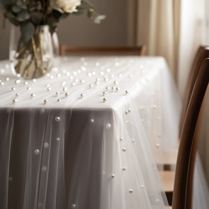 LANJO Chemin de table en tulle perlé Organza transparent Décoration de mariage et de fête Style classique Motif à pois blancs - Product Image 3