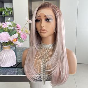 Pelucas sintéticas de fibra de alta calidad 13x4 con encaje, color rosa ceniza rubio con raíz marrón, para mujeres a la moda, uso diario. - Product Image 4