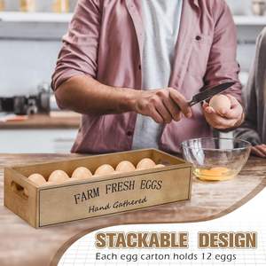 2 pezzi di legno fattoria uova scatola cassa per 12 uova fresche in legno rustica scatola di conservazione delle uova con manico - Product Image 4